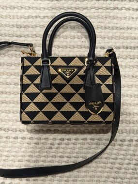 Prada Black & Tan Geometric Mini Satchel with Gold Hardware